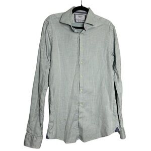 Charles Tyrwhitt Men's Shirt 16/38 Extra Slim Fit Blue Green Polka Dot Cotton